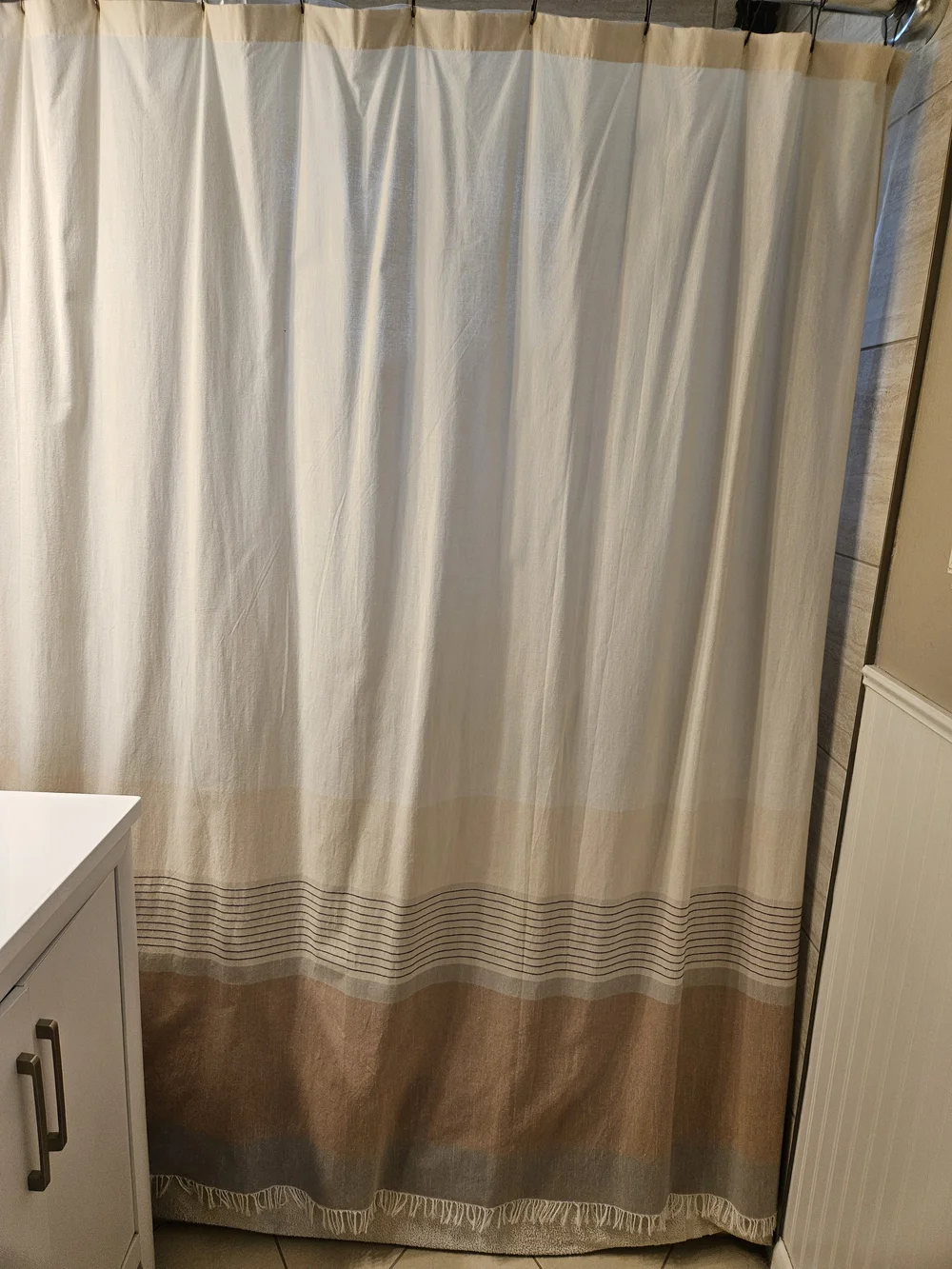 Hearth And Hand Cream and Blush Striped Cotton Shower Curtain